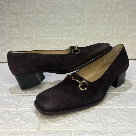 Gucci DarkโBrown Suede Horsebit Block Heels - Picture 3 of 14